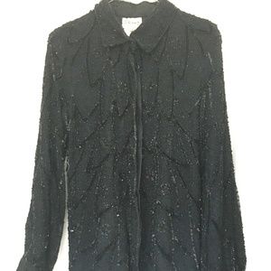 Vintage beaded top long sleeves party dressy black